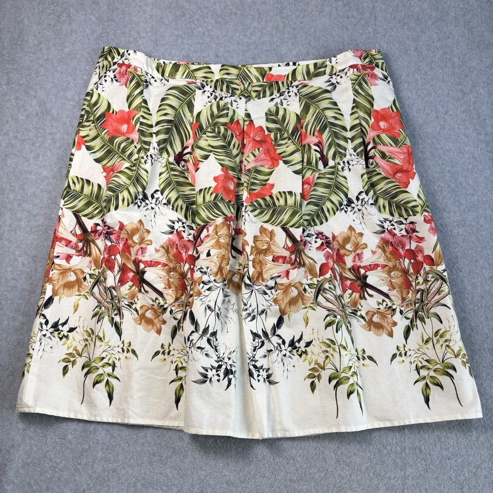 Talbots Skirt Size 20W Vibrant Pleated Front Side Pockets A-Line Linen Cotton